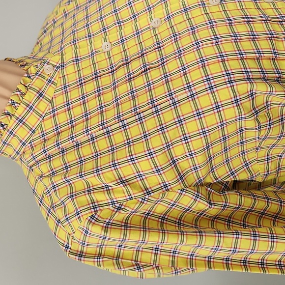 NWT J.Crew XS Yellow Plaid Ruffleneck Tuxedo Bib Blouse - Preppy Ruffle Shirt - Picture 5 of 12